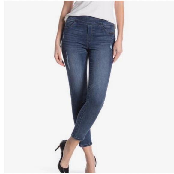 Democracy ABsolution Size 24W Pull On Glider Ankle Crop Frayed Hem Blue Jeans - Picture 1 of 7